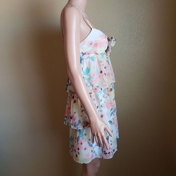 Candies Women's Pastel Floral Tiered Spaghetti Strap Dress - Picture 4 of 8